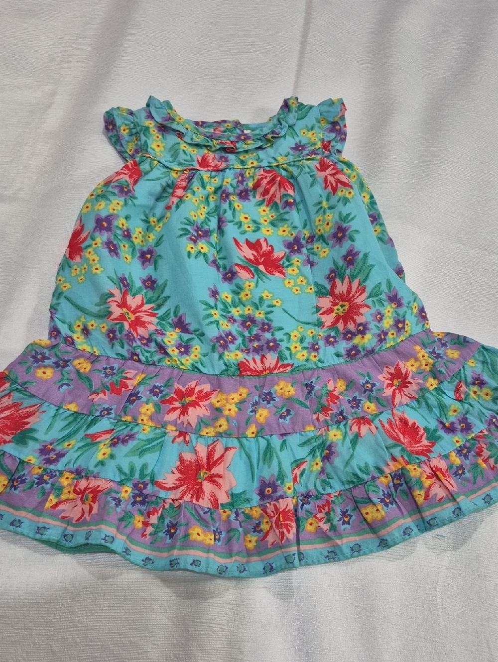 Ralph Lauren Baby Turquoise Floral Ruffle Sundress 12M. Cotton.